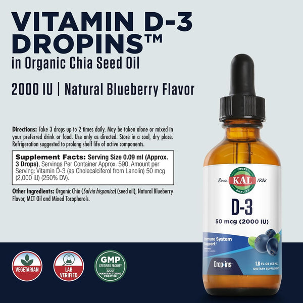 D-3 DropIns  1.8oz 2000iu drop Blueberry by Kal