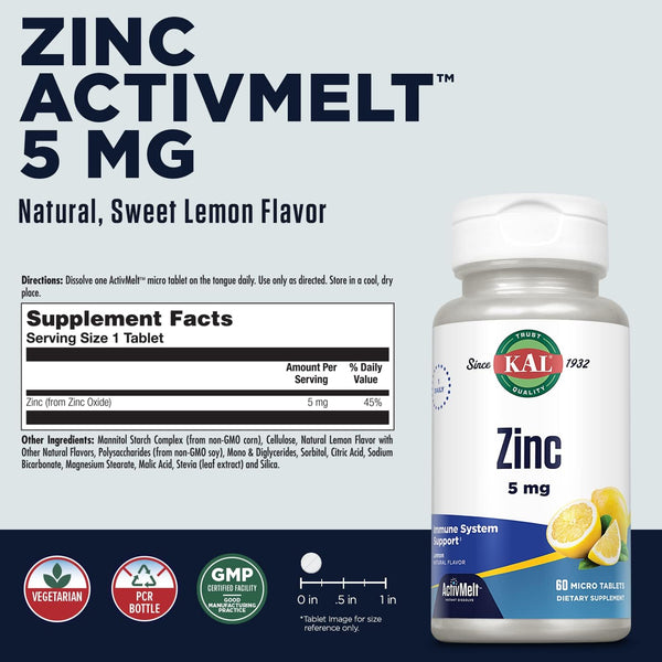 Zinc ActivMelt™  60ct 5mg lozenge Lemon by Kal