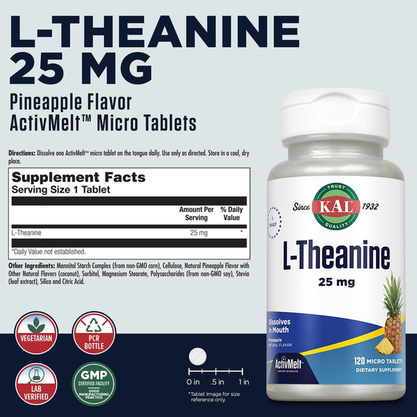 L-Theanine  120ct 25mg lozenge Pineapple by Kal