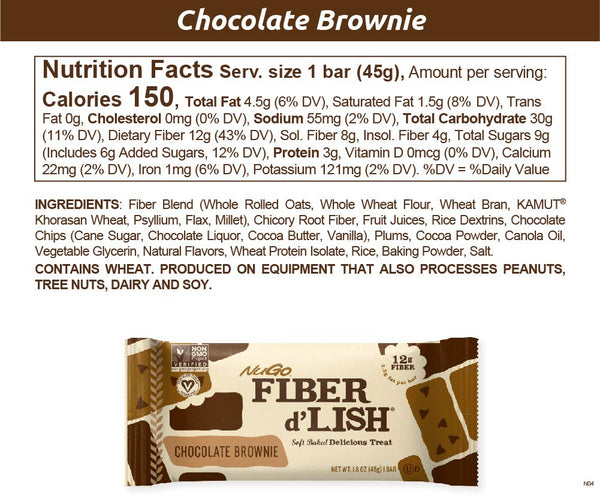 Fiber dLish - Chocolate Brownie - 16 bars NuGo Nutrition