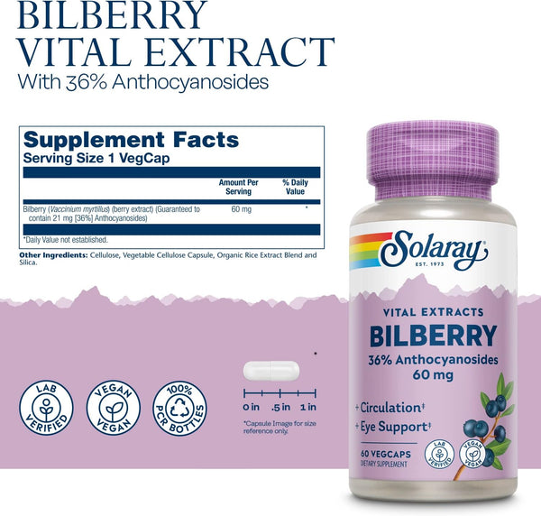 Bilberry 36% Anthocyanosides 60ct 60mg veg cap