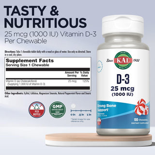 D3  100ct 25mcg chewable Peppermint by Kal