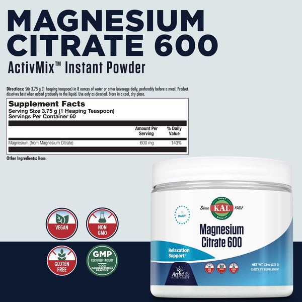 Magnesium Citrate 600  7.9oz  fine Unflavored by Kal