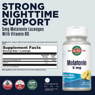 Melatonine Vitamine B6  60ct 1.9mg lozenge Lemon by Kal