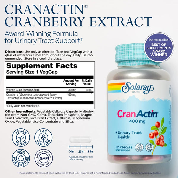 CranActin Super-w Herbal Support Blend 120ct 400mg veg cap by Solaray