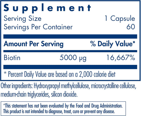 Biotin 5000 - 60 Vegetarian Capsule (Allergy Research Group)