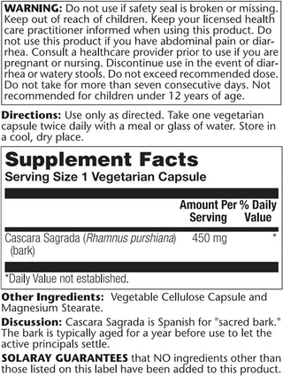 Cascara Sagrada 180ct 450mg veg cap by Solaray