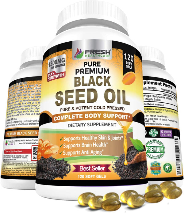 Black Seed Oil 60ct 1300mg liq cap by Zhou Nutrition