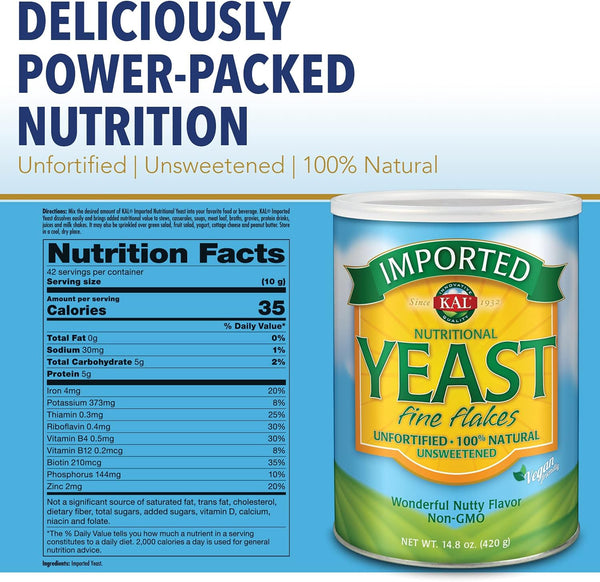 Nutritional Yeast Imported 14.8oz  flake Unflavored by Kal