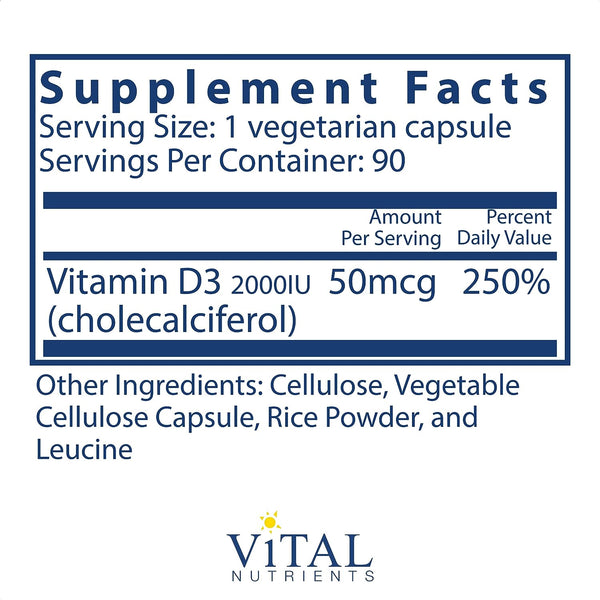 Vitamin D3 2,000IU - 90 Capsules (Vital Nutrients)