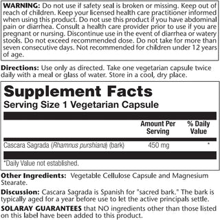 Cascara Sagrada 100ct 450mg veg cap by Solaray