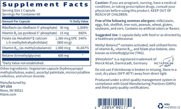 Methyl Balance - 60 Caps Klaire Labs