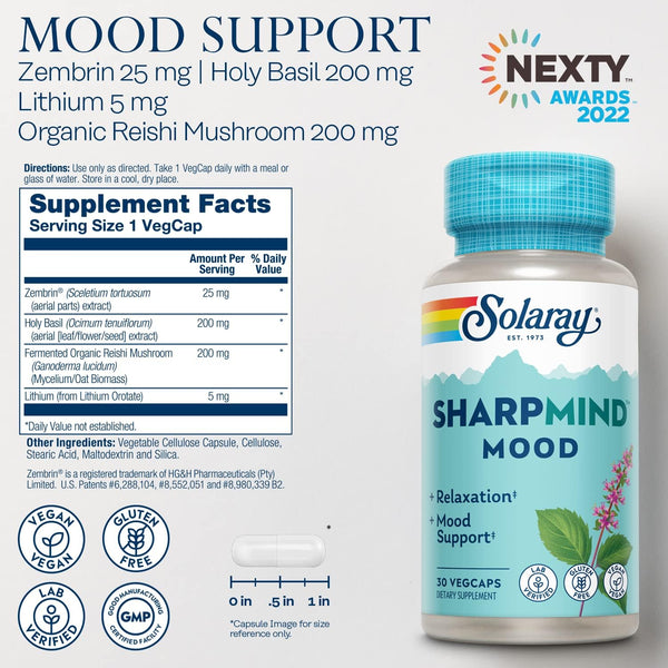 Mood w Zembrin®, Holy Basil & Reishi Mushroom 30ct  veg cap by Solaray