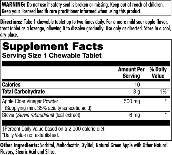 Apple Cider Vinegar Chewables 500 mg 60ct by KAL