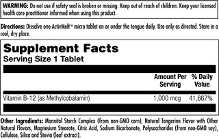 B-12 Methylcobalamin 1000 mcg ActivMelt Instant Dissolve Tablets Tangerine 90ct by KAL