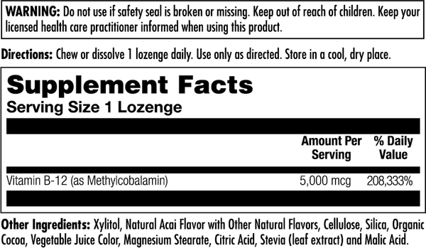 B-12 Methylcobalamin Lozenges 5000 mcg 60ct by KAL