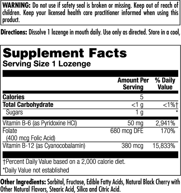 B-6 B-12 Folic Acid Lozenges 60ct by KAL