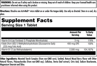 B-6 B-12 Methyl Folate ActivMelt Instant Dissolve Tablets 60ct by KAL