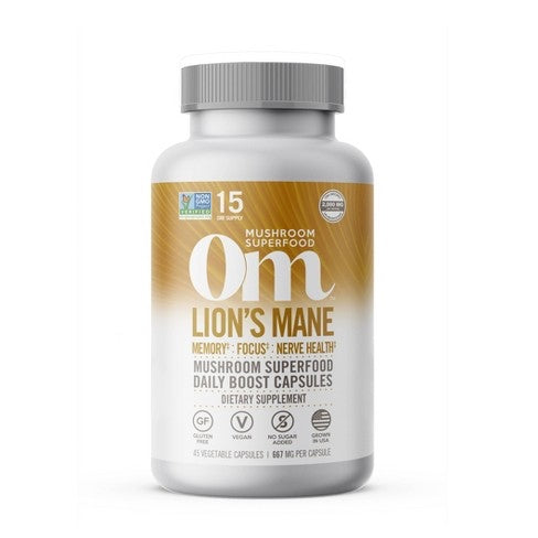 Lion's Mane Mushroom Superfood 45 Vegetable Capsules - Om Organic Mushroom Nutrition