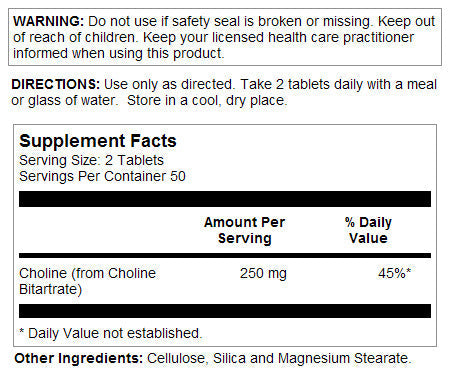 Choline Tablets 250 mg 100ct by KAL