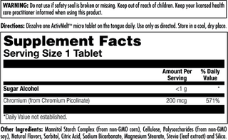 Chromium Picolinate 200 mcg ActivMelt Instant Dissolve Tablets 120ct by KAL