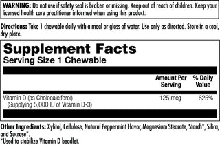 D3  60ct 125mcg chewable Peppermint by Kal