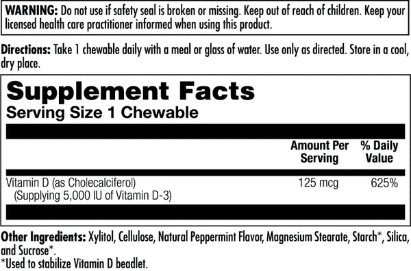 D3  60ct 125mcg chewable Peppermint by Kal