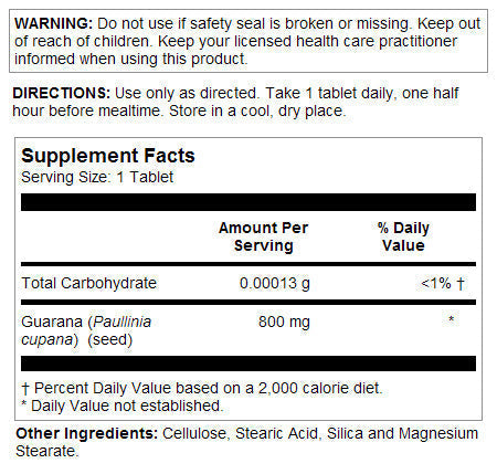 Guarana Tablets 800 mg 120ct by KAL