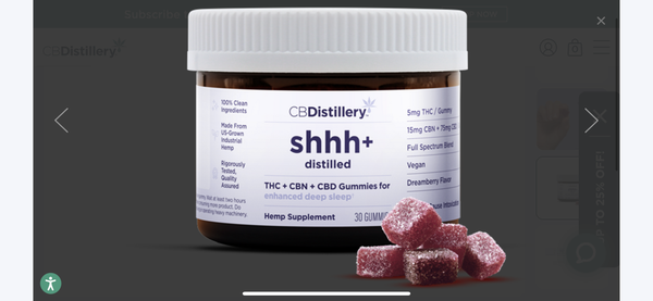 Shhh+ Full spectrum 5mg TH. & 15mg CBN & 75mg CB. Enhanced Deep Sleep Gummies 30 CBDistillery