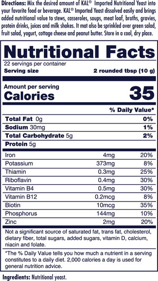 Nutritional Yeast Fine Flakes 7.8oz by KAL