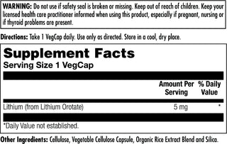 Lithium Orotate  60ct 5mg veg cap by Kal