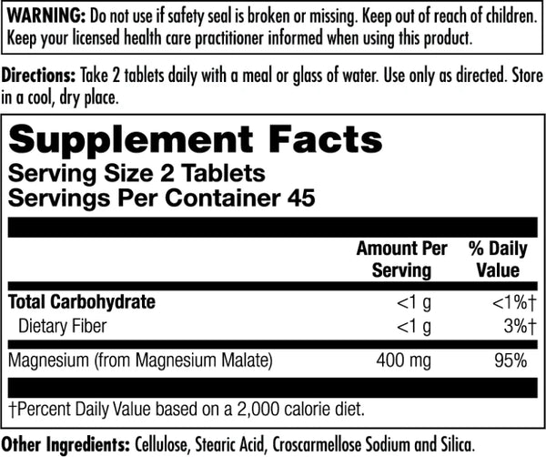 Magnesium Malate 400  90ct 400mg tablet by Kal