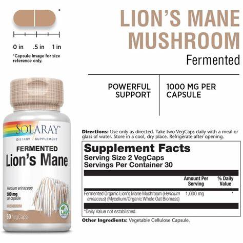 Lions Mane ORG Fermented 60ct 1000mg capsule by Solaray