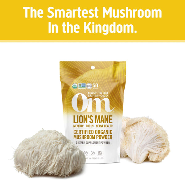 Lion's Mane Mushroom Superfood Powder 100 Grams - 3.5 OZ Om Organic Mushroom Nutrition