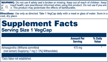 Ashwagandha Extract  60ct 470mg veg cap