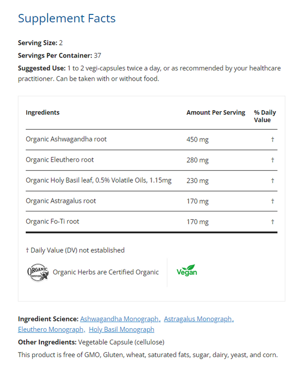 Adaptogen - 75 Vegi-Capsules (Restorative Formulations)