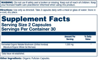 Org Grown Fermented Maitake 60ct 500mg veg cap by Solaray