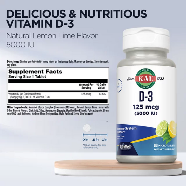 D-3 5000 IU  90ct 125mcg lozenge Lemon Lime by Kal