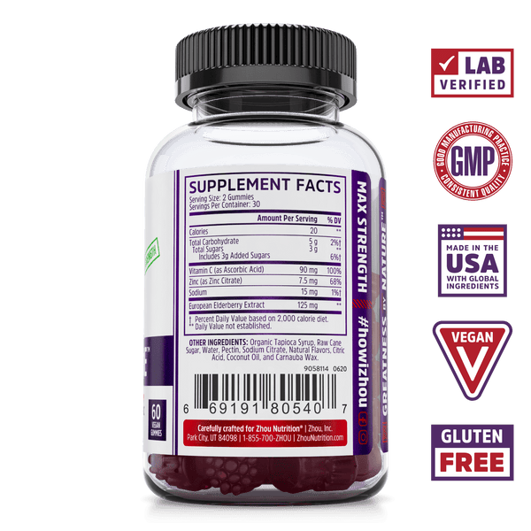 Elder-Mune Elderberry Gummies by Zhou Nutrition