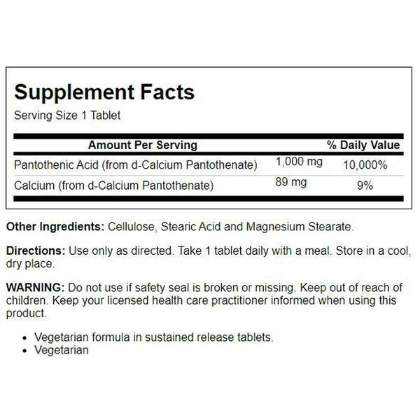 Pantothenic Acid S.R.  100ct 1000mg by Kal