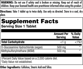 100% Vegetarn MSM & Glucosmine Tablets 60ct by KAL