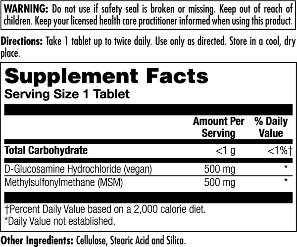 100% Vegetarn MSM & Glucosmine Tablets 60ct by KAL