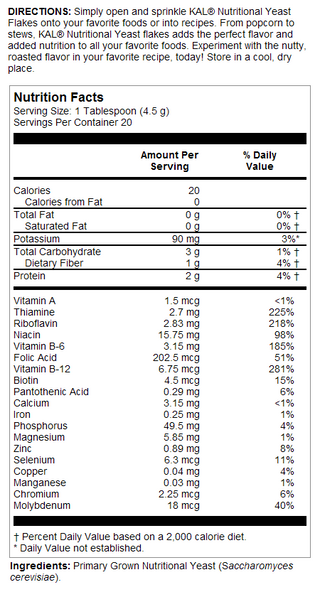 Nutritional Yeast Flakes Shaker 3.1oz by KAL