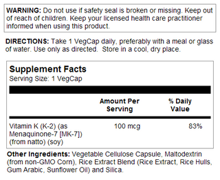 Vitamin K-2 VegCaps 100 mcg 60ct by KAL