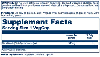 Black Cohosh  180ct 540mg veg cap