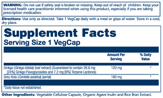 Ginkgo Biloba w Gotu Kola 30ct 120mg veg cap by Solaray