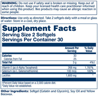 Bio E + Selenium w Lecithin 60ct 268mg perlecap by Solaray