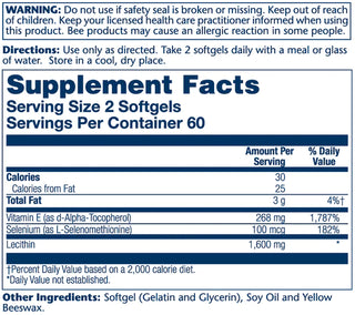 Bio E + Selenium w Lecithin 120ct 268mg perlecap by Solaray