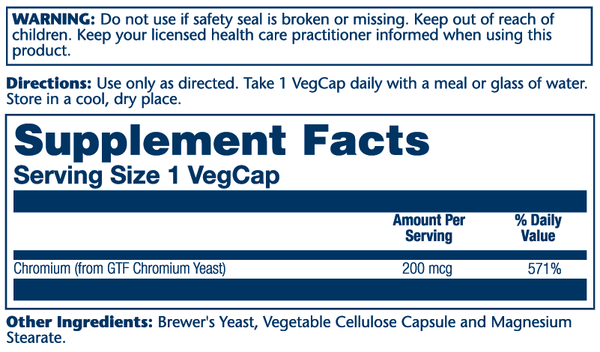 GTF Chromium 200ct 200mcg veg cap by Solaray