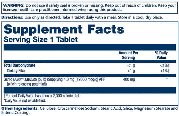 GarliCare EC-Odor Controlled w 4.8mg Allicin 60ct 12000mcg by Solaray